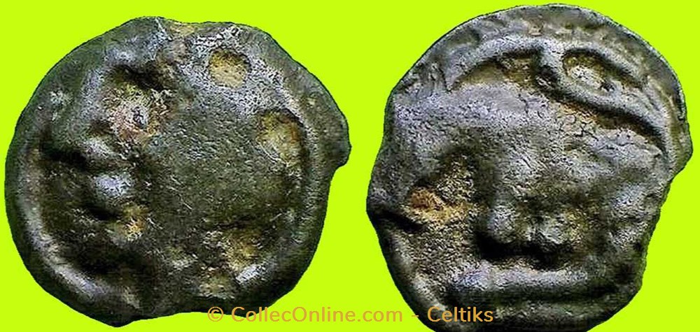 potin à la tête diabolique - cl 5 var monnaies antiques celtes potin a la tete diabolique cl 5 var