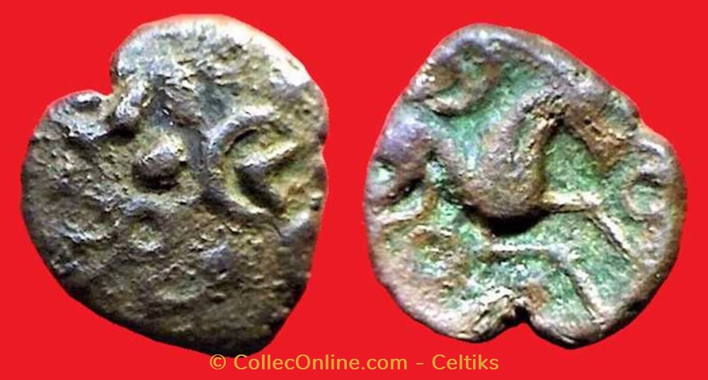 VIROMANDIENS - bronze imitation du statère d'or à l'epsilon monnaies antiquite av jc ap gauloises viromandiens bronze imitation du statere or a epsilon