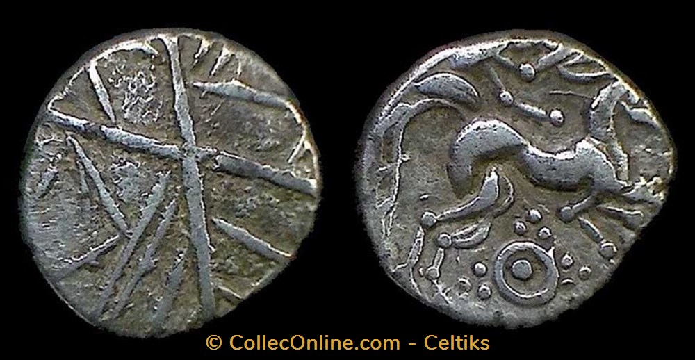 drachme aux lignes entremêlées revers à l'aurige - b monnaies antiques celtes drachme aux lignes entremelees revers a aurige b
