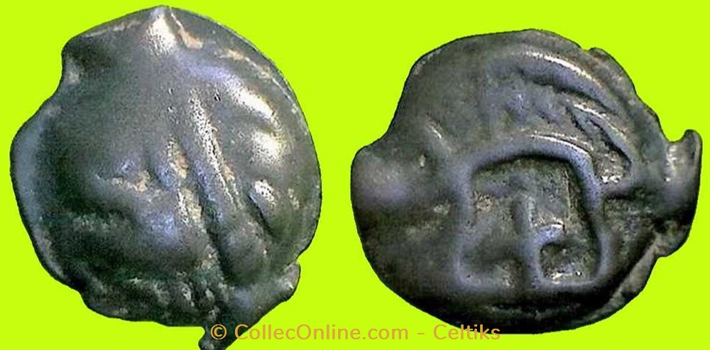 potin à la tête d'indien - cl 1 g 2 monnaies antiques celtes potin a la tete indien cl 1 g 2