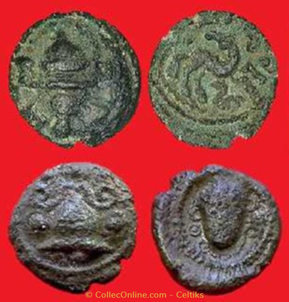 monnaies antiques celtes bronze au bucrane et au casque