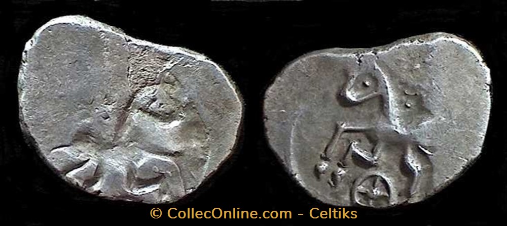 monnaie antique av jc ap gauloise incus denier vol au cheval et a la roue
