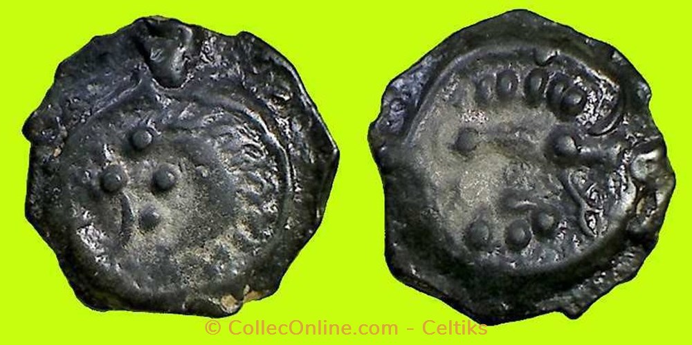 potin à la face aux globules et cheveux hirsutes monnaies antiques celtes potin a la face aux globules et cheveux hirsutes