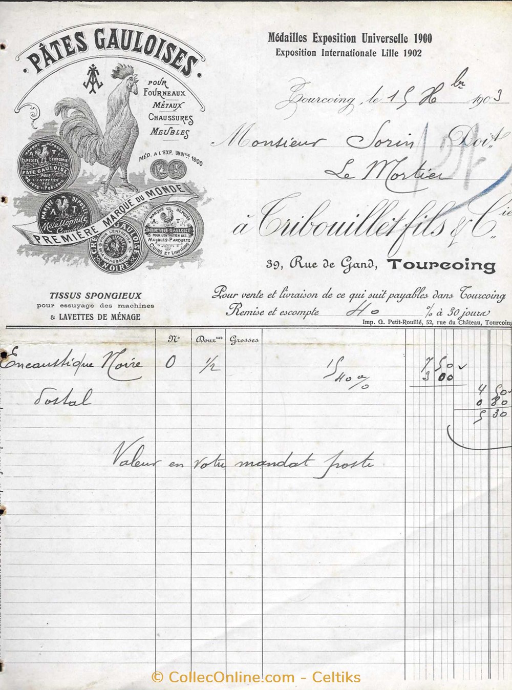 facture - TRIBOUILLET FILS & Cie documents anciens factures commerciaux facture tribouillet fils cie