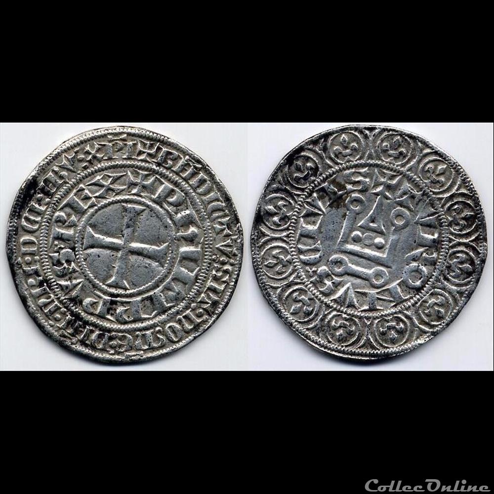 PHILIPPE V - GROS TOURNOIS A L'O ROND monnaie france royale philippe v gros tournois a o rond