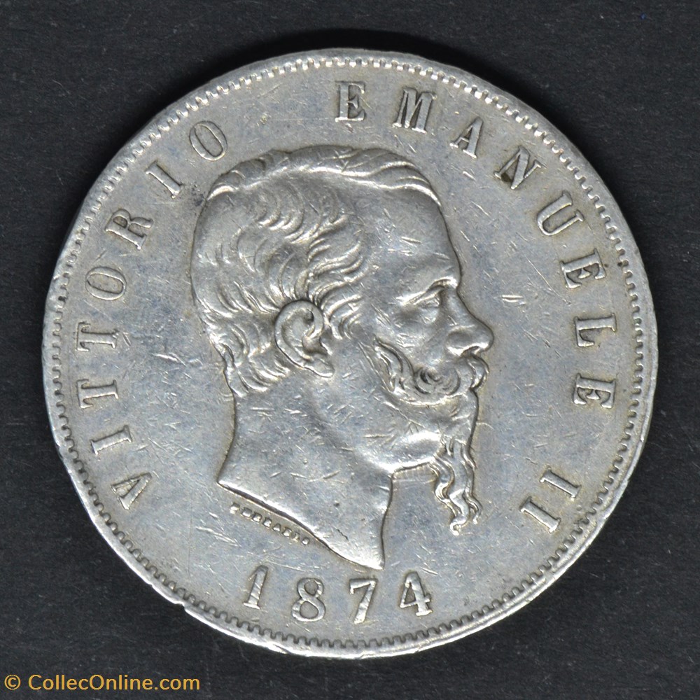 5 Lire 1874 coin world italium 5 lire 1874