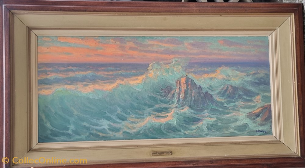 art antiquites peintures dessins soir de gros temps a oran primitif bono