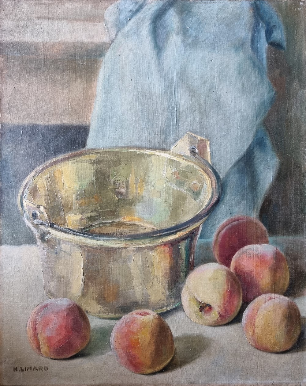 Nature morte aux pêches et chaudron (Henri Linard) art antiquites peintures dessins nature morte aux peches et chaudron henri linard