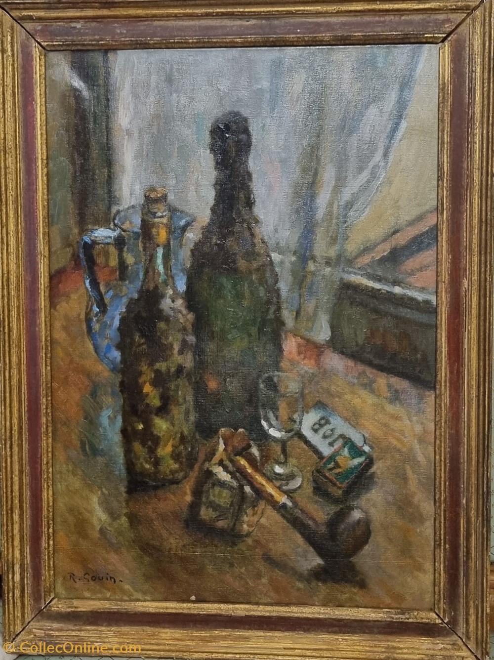 art antiquites peintures dessins nature morte aux bouteilles et a la pipe rene albert raphael gouin