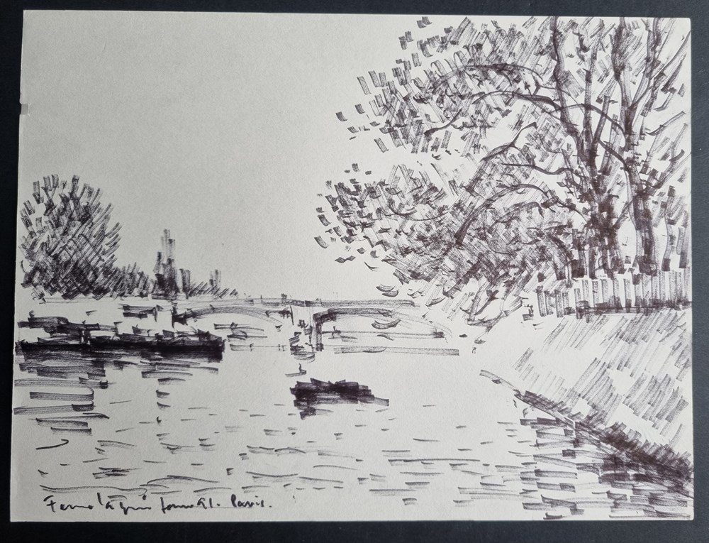 art antiquites peintures dessins dessin la seine a paris georges ferro lagree