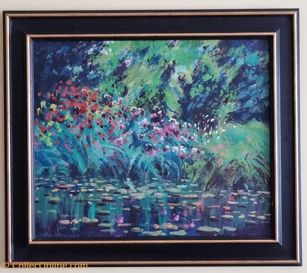 art antiquites peintures dessins bord etang aux iris georges ferro la gree