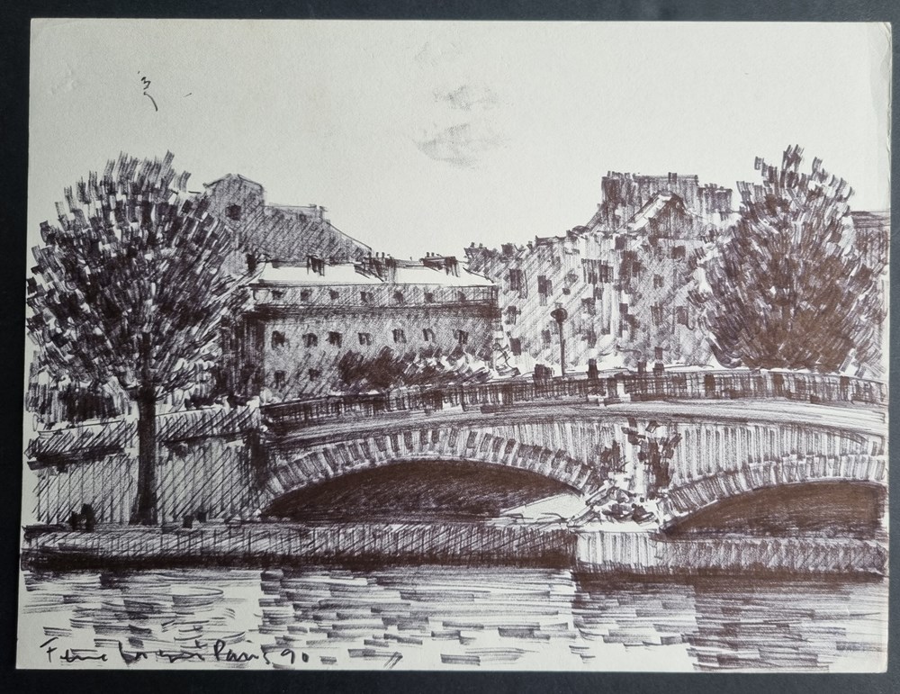 art antiquites peintures dessins dessin pont de paris georges ferro lagree