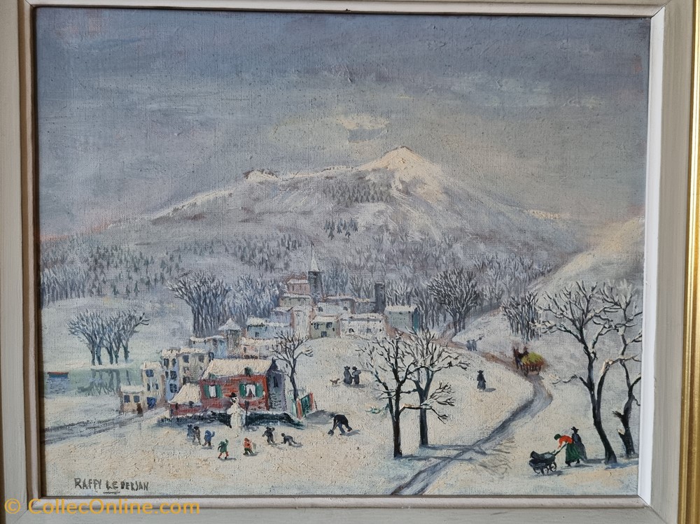 art antiquites peintures dessins village en hiver raffy le persan
