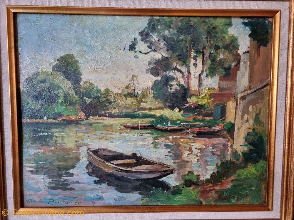 antiquites peintures dessins barque sur le lac marcel parturier