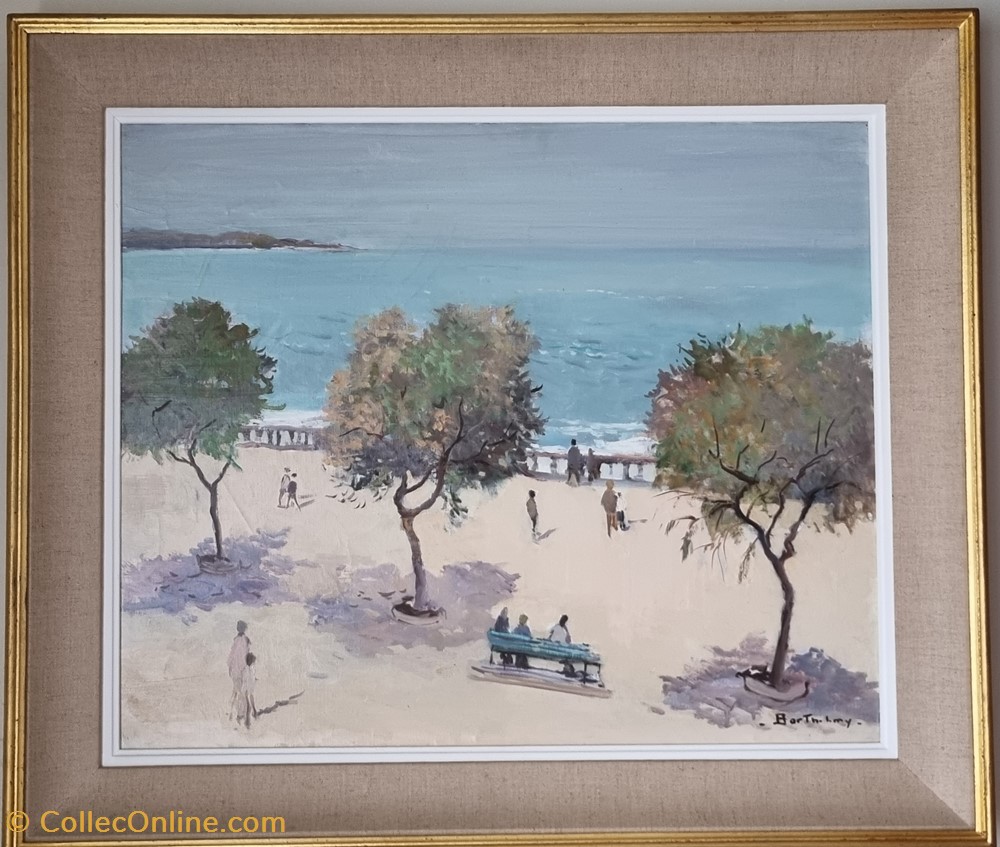 antiquites peintures dessins la plage vue du balcon gerard barthelemy cefalu italie