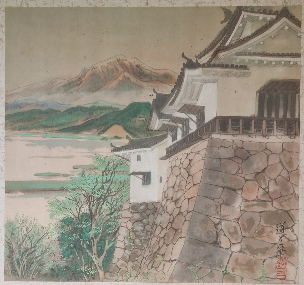 Château de Hikoné 彦根城 (par Uéda Michizo 上田道三) art antiquites peintures dessins chateau de hikone par ueda michizo