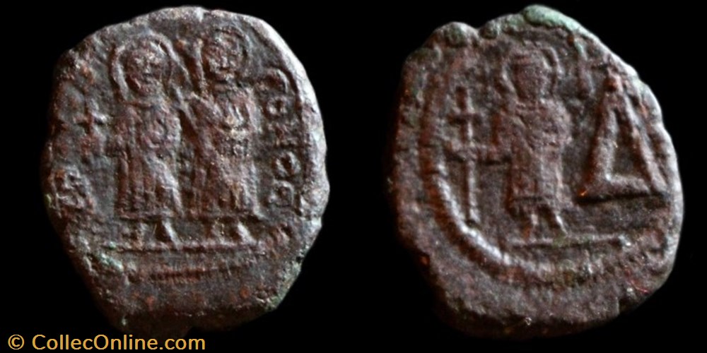 Sear 610 - Demi Follis de Justin II et Sophie émis à Cherson(565-578 ap J.-C.) monnaie antique av jc byzantine sear 610 demi follis de justin ii et sophie emis a cherson 565 578 ap j c