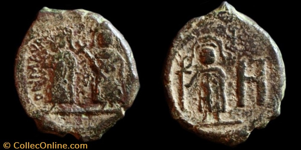 Follis de Maurice, Constantina et Théodosius émis à Cherson (582-602 ap J.-C.) monnaie antique av jc byzantine follis de maurice constantina et theodosius emis a cherson 582 602 ap j c