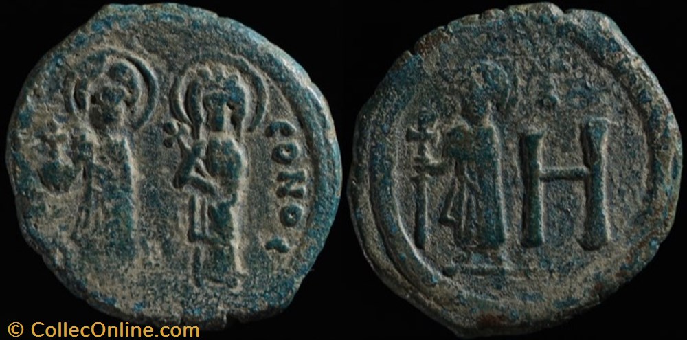 Follis de Justin II, Sophie et Tibère émis à Cherson (565-578 ap J.-C.) monnaie antique av jc byzantine follis de justin ii sophie et tibere emis a cherson 565 578 ap j c