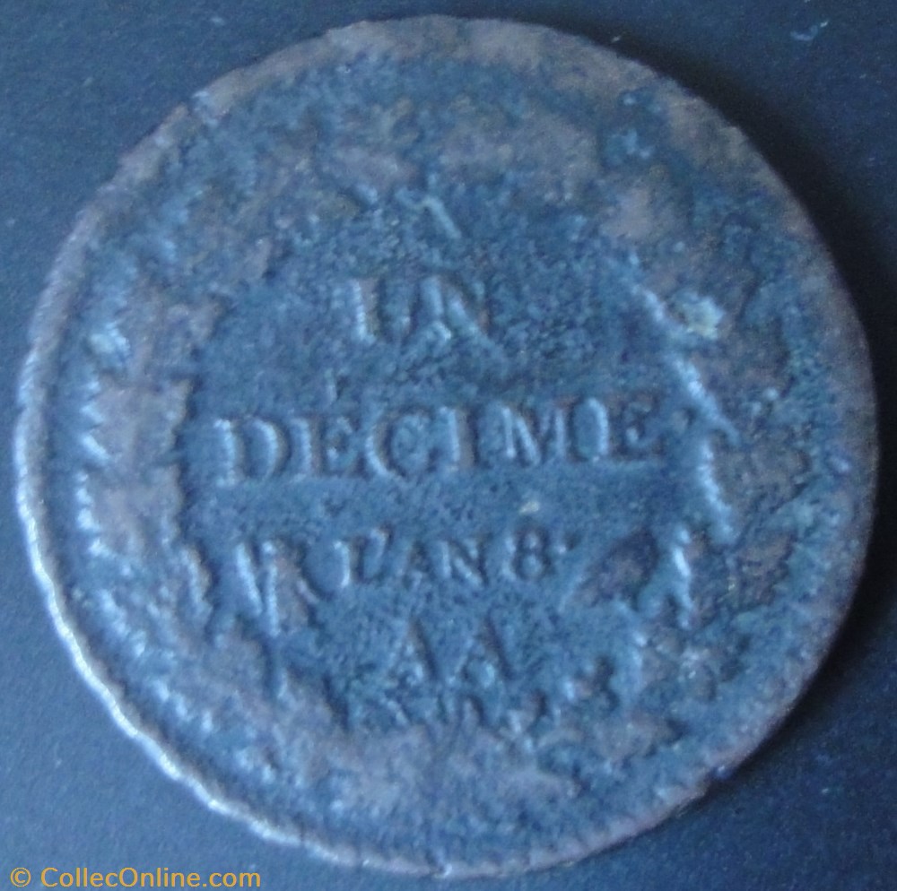 1 décime Dupré l'An 8 AA monnaie france moderne 1 decime dupre an 8 aa