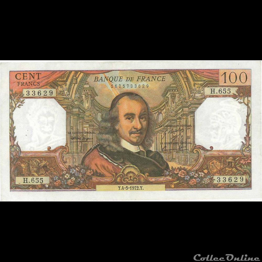 100 Francs Corneille 1972 billet france banque de xxe 100 francs corneille 1972