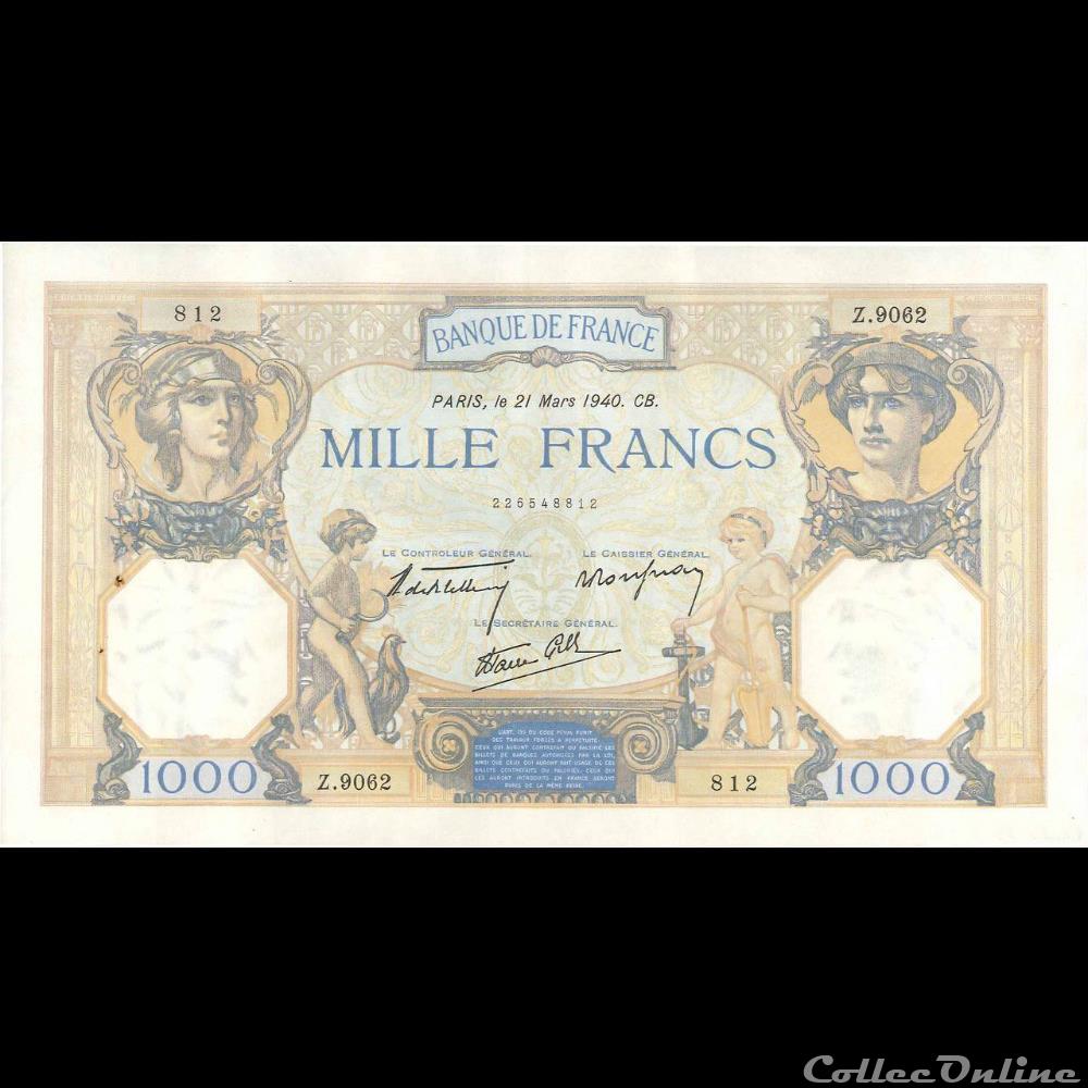 billet france banque de xxe 1000 francs ceres et mercure 1940