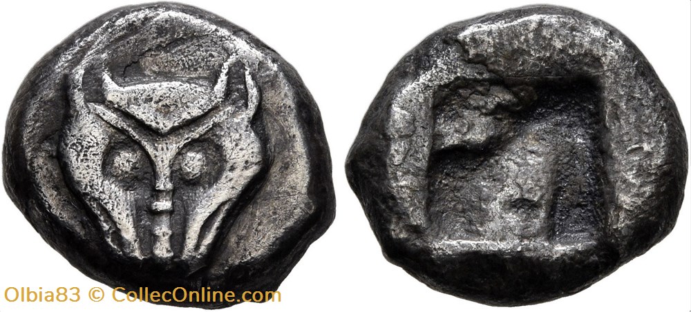 Asie Mineure / Hecté / Tête de panthère - Carré creux. monnaies antiques grecques asie mineure hecte tete de panthere carre creux