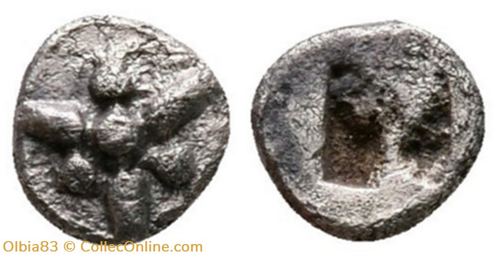 M Erythrée / Tetartemorion / Rosace - Carré creux monnaies antiques grecques m erythree tetartemorion rosace carre creux