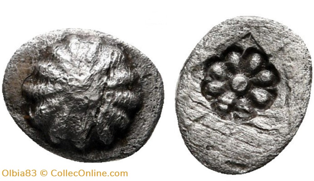 Erythrée? - Hémiobole - Rosace - Rosette dans poinçon creux monnaies antiques grecques erythree hemiobole rosace rosette dans poincon creux