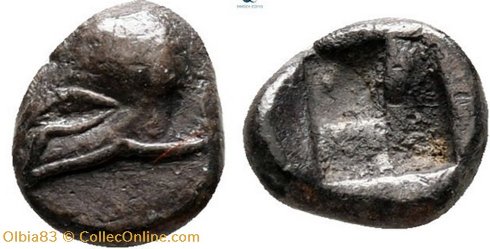 M Néandria / Hémiobole / Casque à gauche - Carré creux. monnaies antiques grecques m neandria hemiobole casque a gauche carre creux