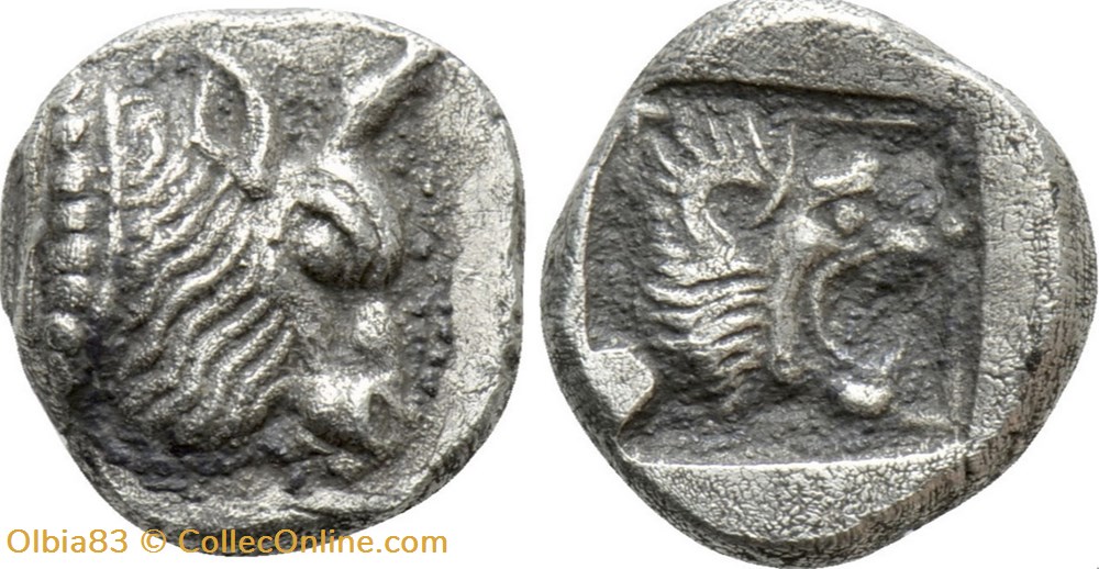 monnaies antiques grecques samos trehemioble tete de taureau a droite tete de lion a droite
