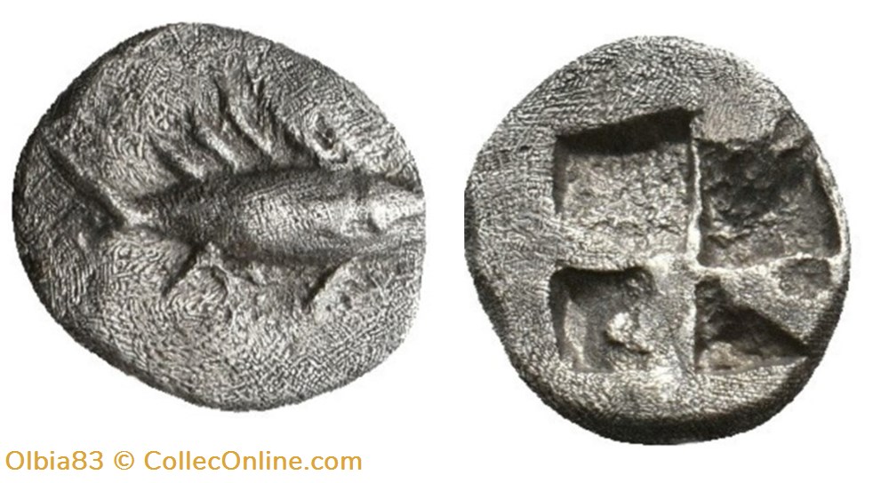 *Cyzique / Hémiobole / Thon nageant à droite - Carré creux monnaies antiques grecques cyzique hemiobole thon nageant a droite carre creux