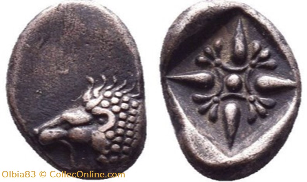 *Milet / Douzième de statère / Protomé de lion à gauche - Motif stellaire monnaies antiques grecques milet douzieme de statere protome de lion a gauche motif stellaire