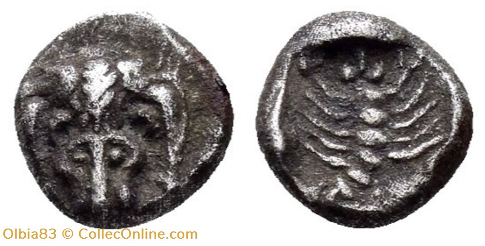 M Milet / 1/24 eme de Statère - Obole / Dépouille de Lion - Scorpion. monnaies antiques grecques m milet 1 24 eme de statere obole depouille de lion scorpion