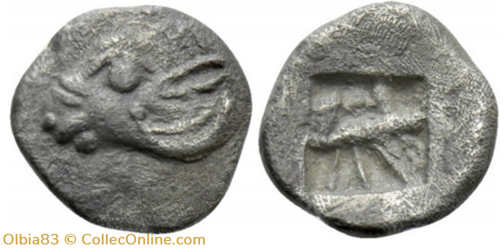 *Cebren / Hémiobole / Tête de bélier - Carré creux. monnaies antiques grecques cebren hemiobole tete de belier carre creux