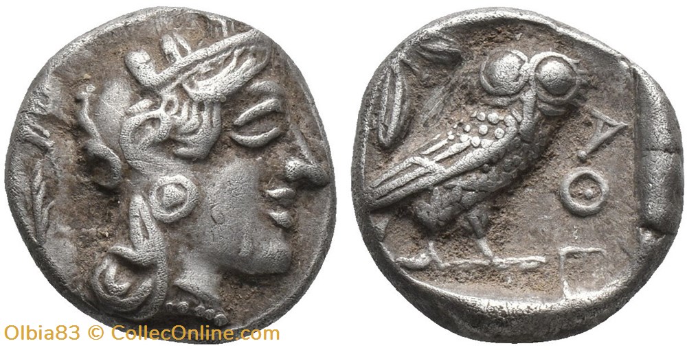 M Athènes / Drachme / Tête d'Athéna à droite - Chouette debout de face. monnaies antiques grecques m athenes drachme tete athena a droite chouette debout de face