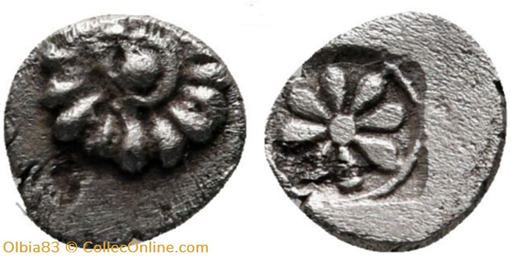 Erythrée? - Tétartémorion - Rosace / Bouclier - Rose à huit pétales. monnaies antiques grecques erythree tetartemorion rosace bouclier rose a huit petales
