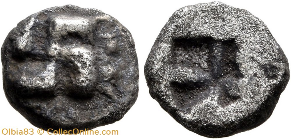 Ionie / Incertaine / Dioblole / Croix swastika - Carré creux . monnaies antiques grecques ionie incertaine dioblole croix swastika carre creux