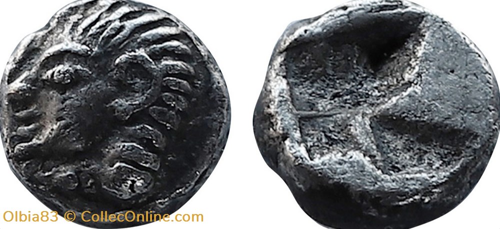 Colophon / Tetartémorion / Tête à gauche - Carré creux monnaies antiques grecques colophon tetartemorion tete a gauche carre creux
