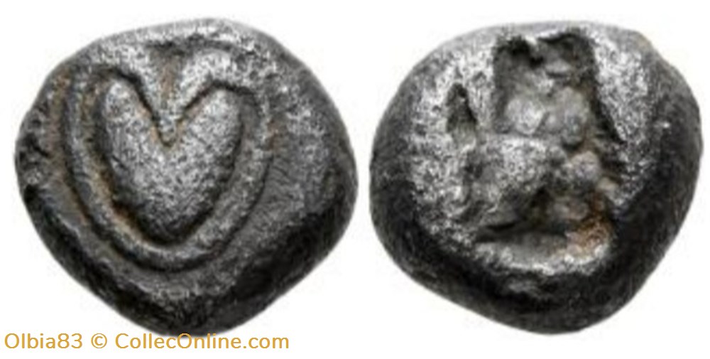 Cyrène / Hémiobole / Fruit de Silphium - Carré creux. monnaies antiques grecques cyrene hemiobole fruit de silphium carre creux