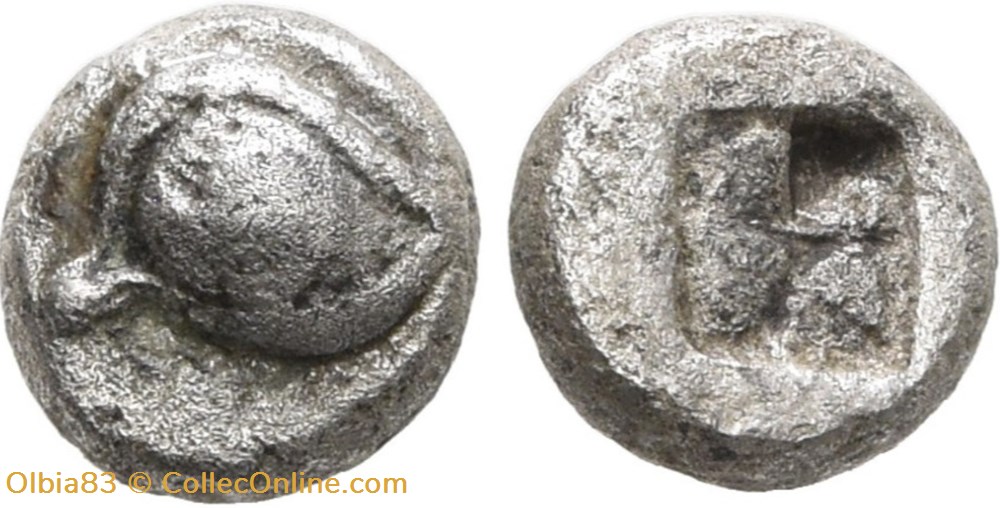 *Ionie / Incertaine / Tétartemorion / Œil humain / Carré creux. monnaies antiques grecques ionie incertaine tetartemorion il humain carre creux