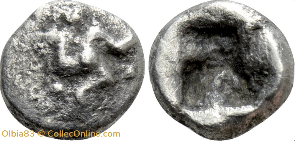 Pamphylie Aspendos / Obole / Triskélès entouré de globules - Carré creux. monnaies antiques grecques pamphylie aspendos obole triskeles entoure de globules carre creux