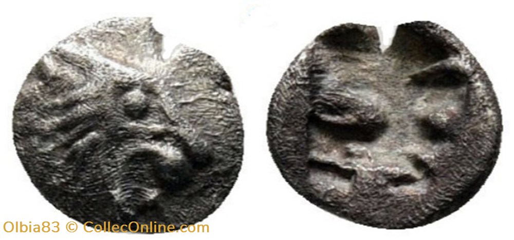 M Royaume de Lydie / Quarante huitième de statère / Tête de Lion rugissant - Carré creux. monnaies antiques grecques m royaume de lydie quarante huitieme de statere tete de lion rugissant carre creux