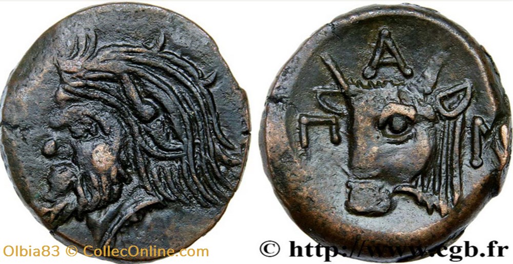 monnaies antiques grecques chersonese taurique panticapee unite tete de silene tete et cou de taureau a gauche