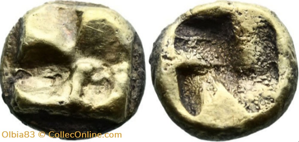 *Ionie / Incertaine / 1/24 eme de statère / Croix swastika - Carré creux. monnaies antiques grecques ionie incertaine 1 24 eme de statere croix swastika carre creux