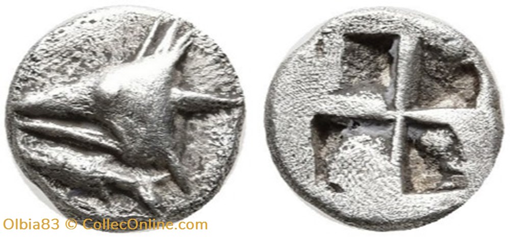 *Cyzique / Hémiobole / Tête de Thon à gauche - Carré creux monnaies antiques grecques cyzique hemiobole tete de thon a gauche carre creux