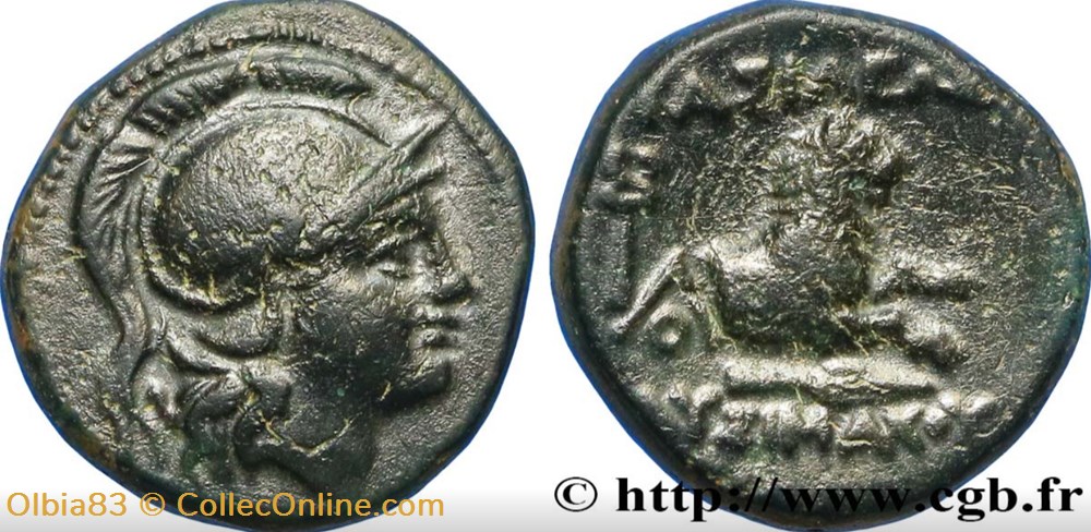 Lysimaque / Demi-unité / Tête d'Athéna à droite - Protomé de lion bondissant à droite, fer de lance. monnaies antiques grecques lysimaque demi unite tete athena a droite protome de lion bondissant a droite fer de lance