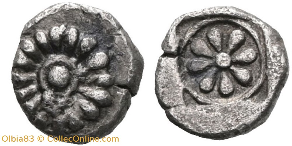 Erythrée / Tétartemorion / Rosace / Bouclier - Rose à huit pétales monnaies antiques grecques erythree tetartemorion rosace bouclier rose a huit petales