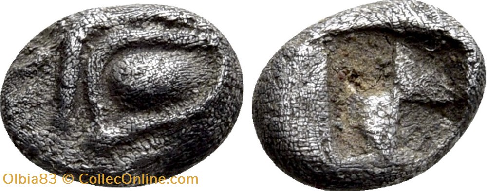 Ionie / Incertaine / Hemitartemorion / Œil / Carré creux . monnaies antiques grecques ionie incertaine hemitartemorion il carre creux