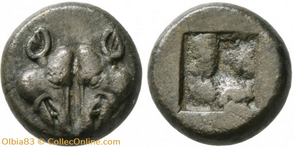 monnaies antiques grecques ile de lesbos 1 12 eme de statere tetes de sangliers confrontees carre creux